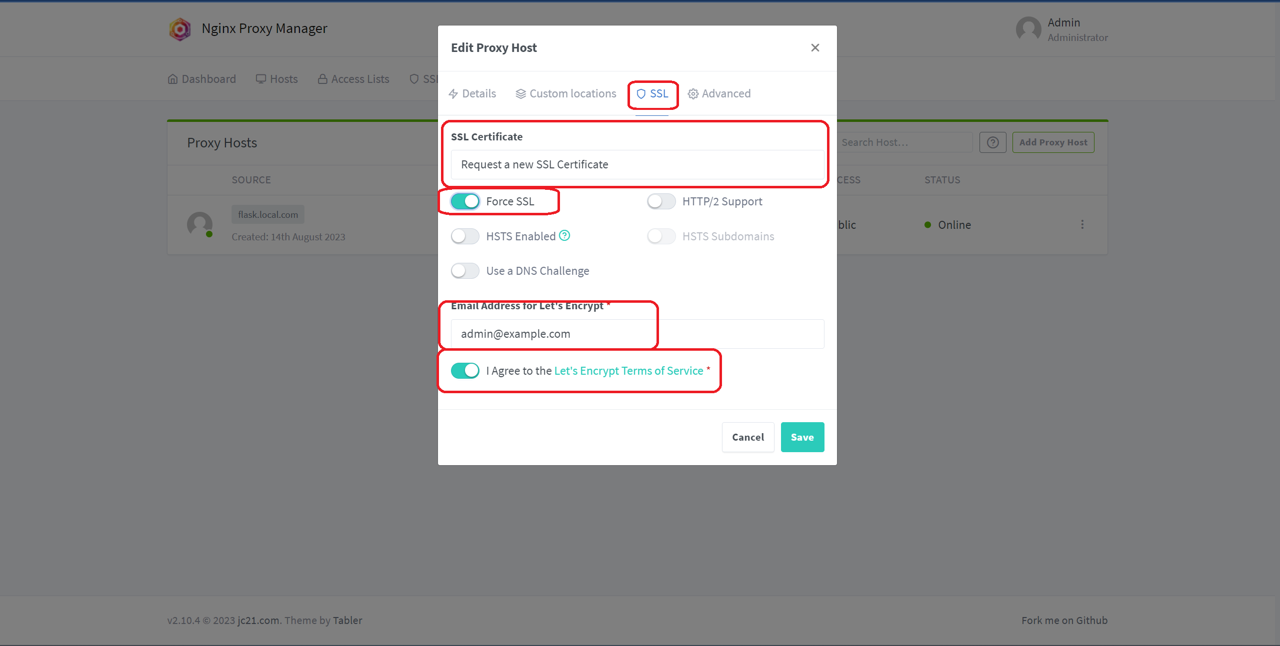 image: Edit Proxy Host - Force SSL