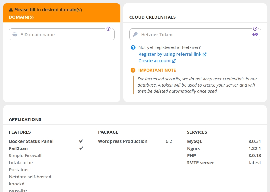 image: Configure domain, package and cloud connection