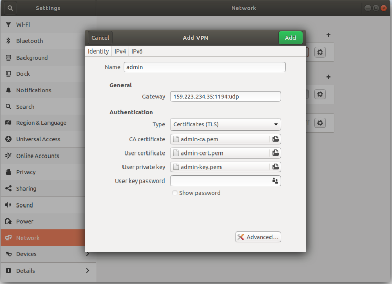 image: Ubuntu OpenVPN import ovpn file into client app