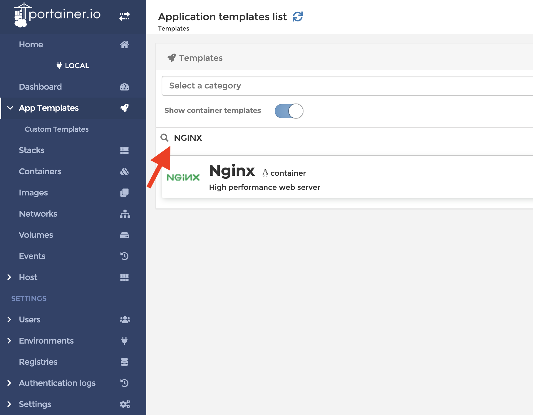 image: Search NGINX application template