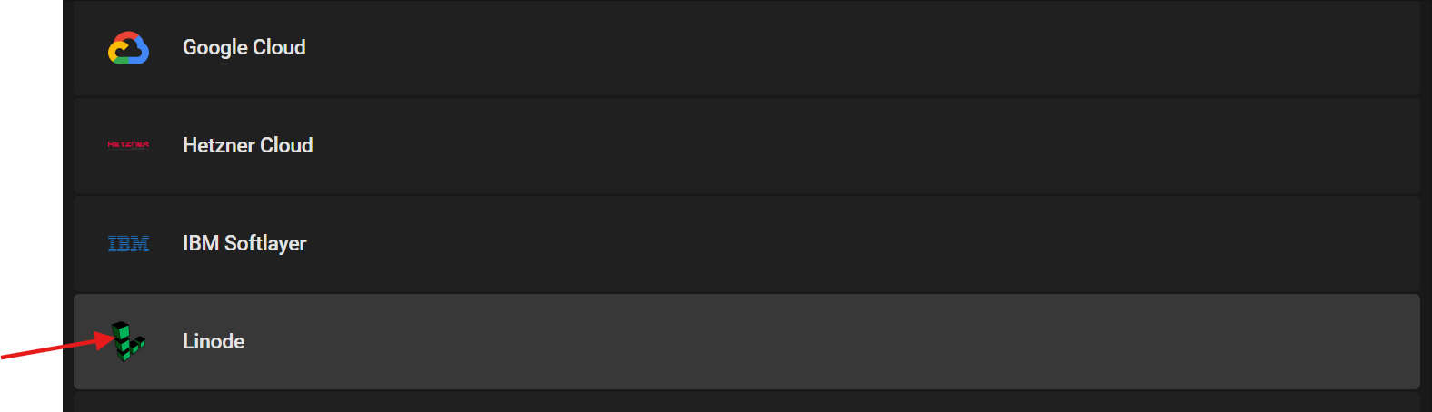 image: Choose Linode from cloud provider list
