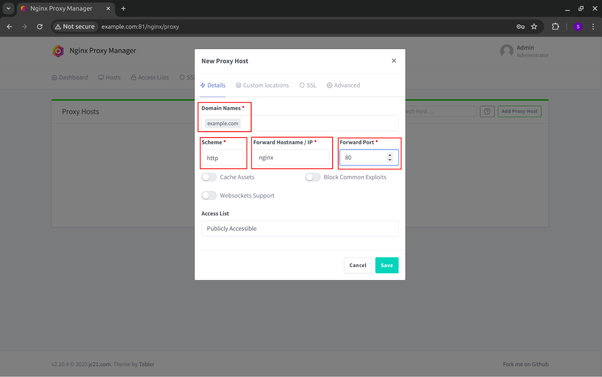 image: Nginx Proxy Manager - New Proxy Host