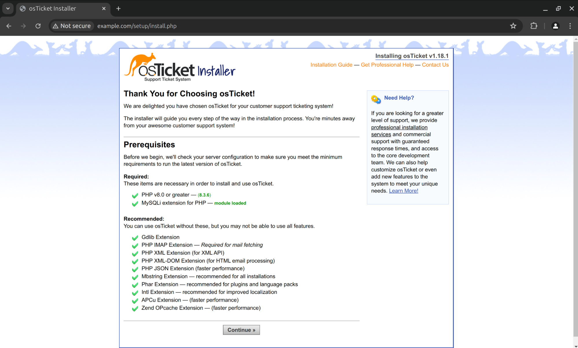 image: osTicket - check minimum requirements