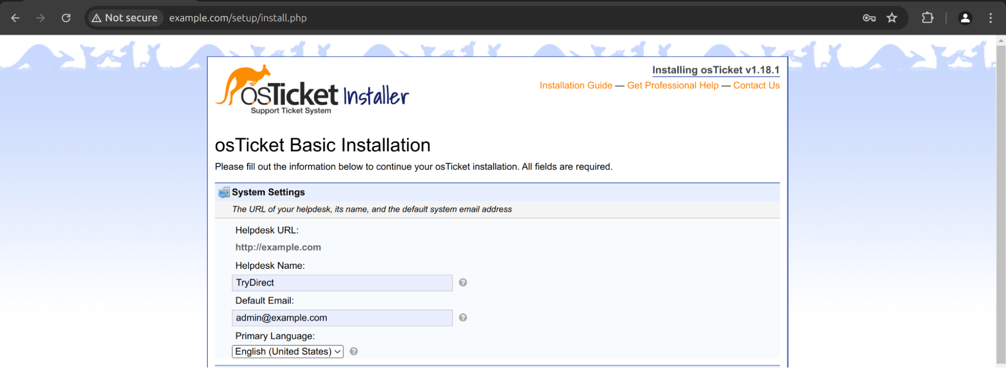 image: osTicket - installer | System Settings