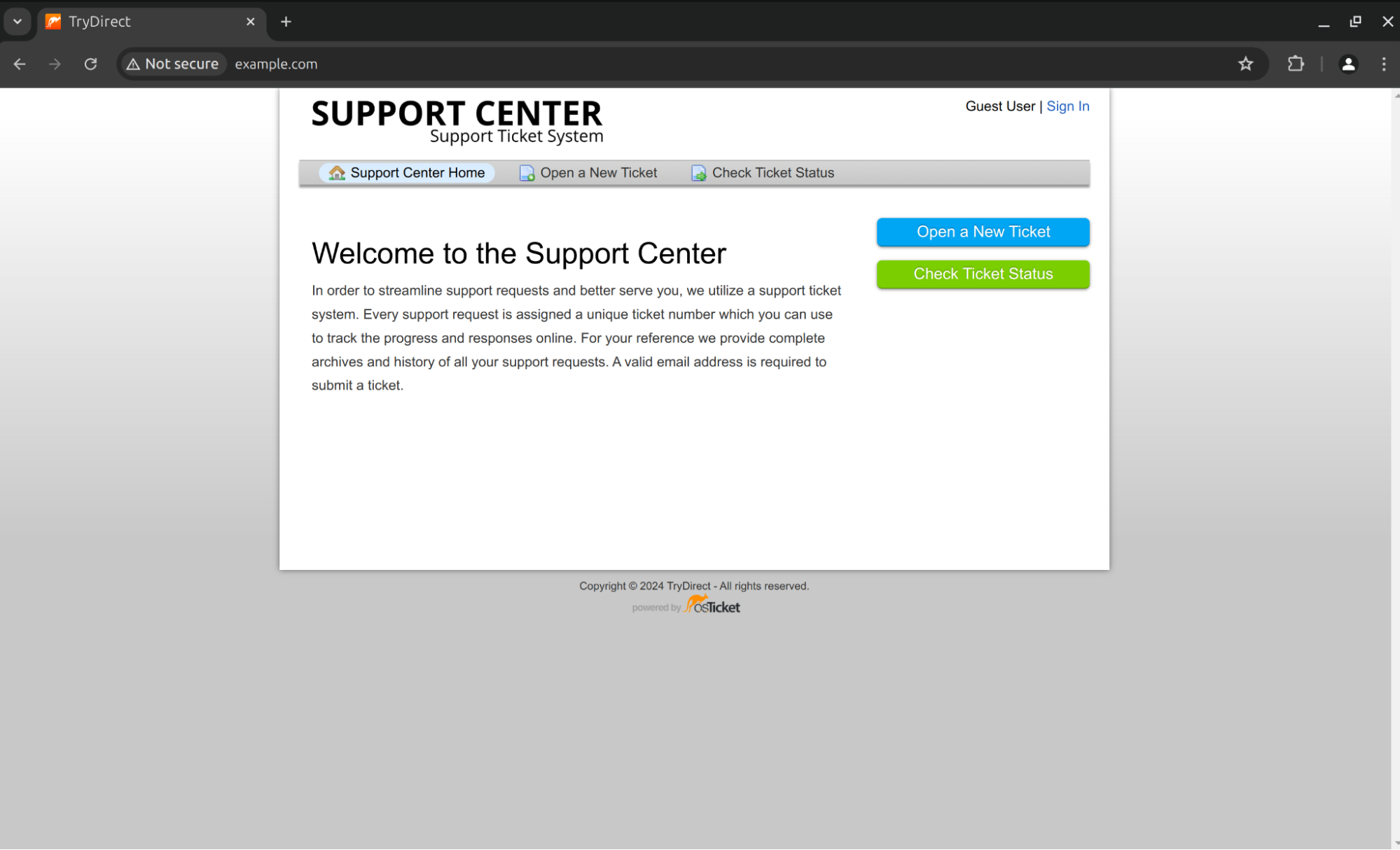 image: osTicket - Support Center page