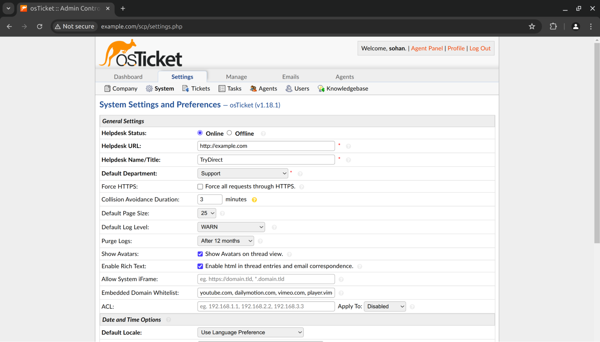 image: osTicket | System Preferences and Settings