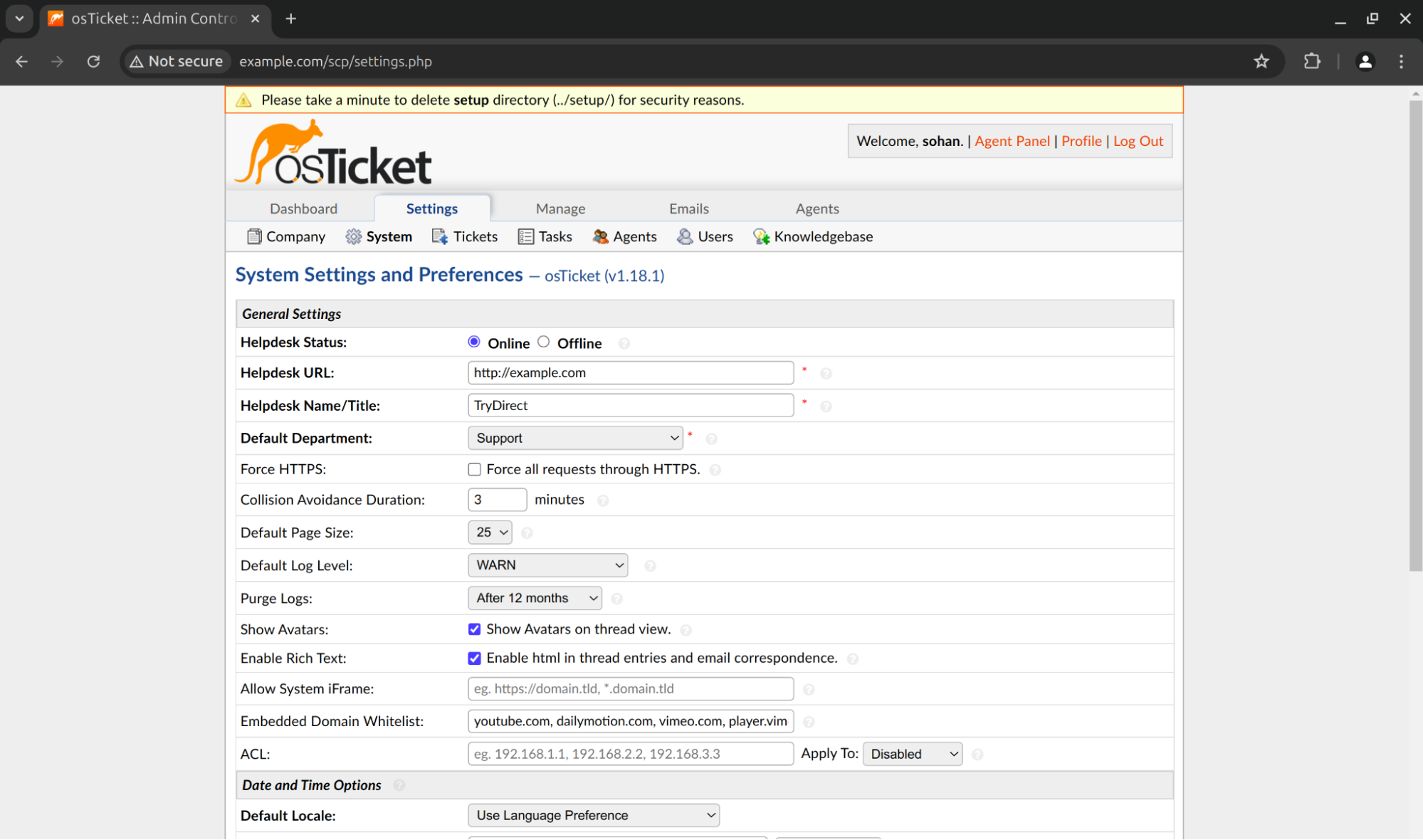 image: osTicket | System Preferences