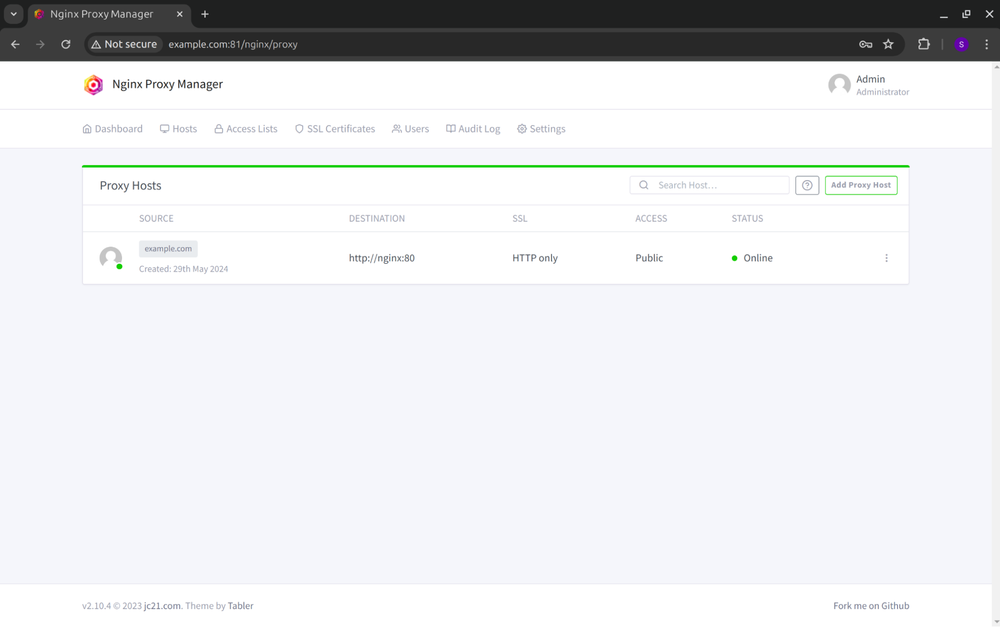 image: Nginx Proxy Manager - Domain Status