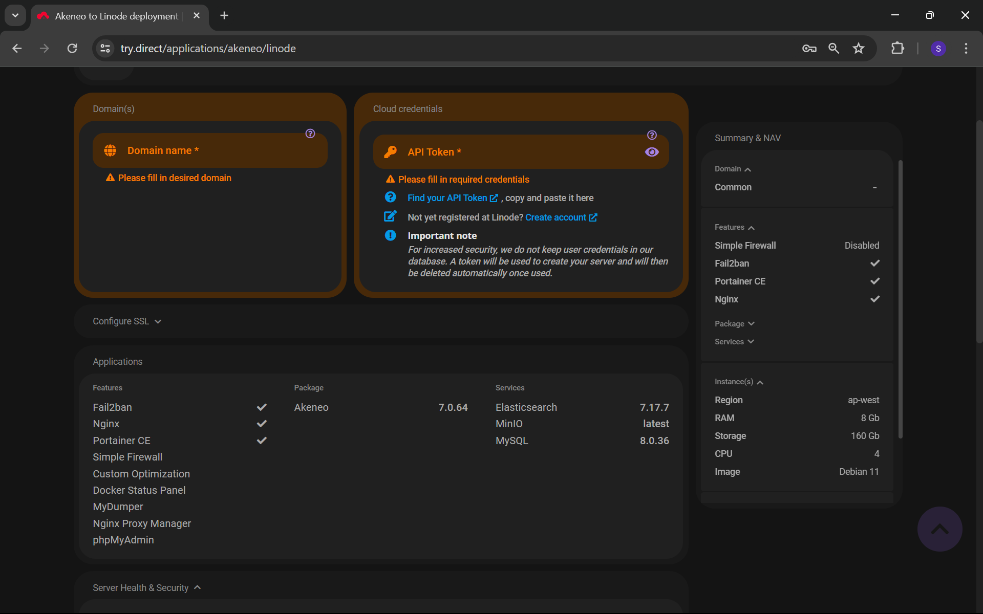 image: Add domain and API token