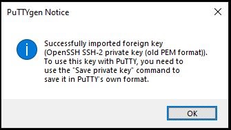 image: PuTTYgen Notice: key imported