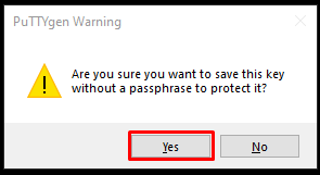 image:  PuTTYgen Warning: Are you sure you want to save this key